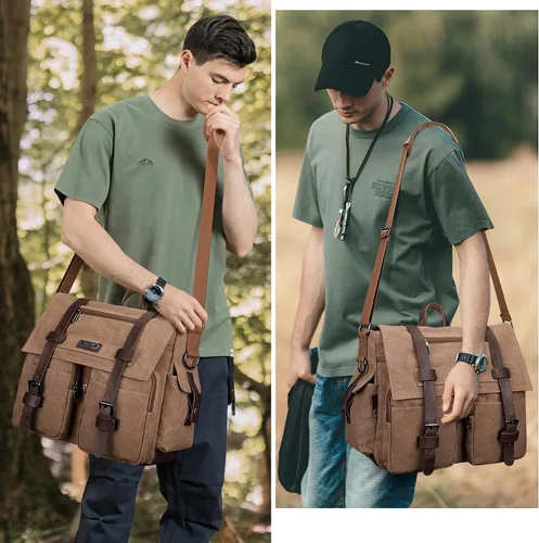 Vista 2 de WITZMAN Vintage Canvas Messenger Bag for Men and Women Large Satchel Bags Crossbody Shoulder with 17 inch Laptop