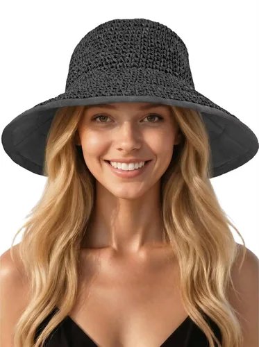Vista 9 de Sombreros de sol para mujer, sombrero de pescador de paja de ala ancha de 2-Beige