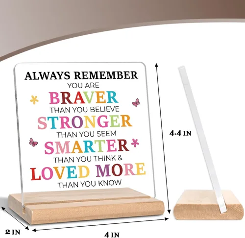 Vista 6 de Regalos inspiradores para hija, hijo, amigos y familia, placa acrílica con mensaje "Always Remember You Are Braver", placa motivadora con citas