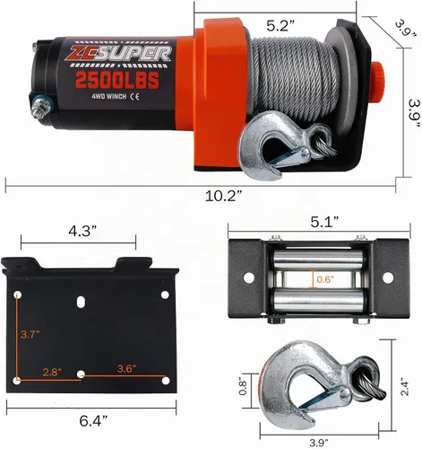 Vista 6 de ZESUPER - Kit de cabestrante eléctrico con control remoto de mano, 2500 libras, 12 V CC, cable de acero, impermeable; para cuatriciclos, vehículos