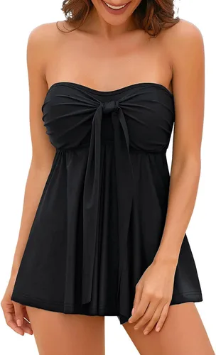 Vista 4 de LookbookStore Conjunto de tankini halter bandeau autoatado para mujer, traje de baño de dos piezas