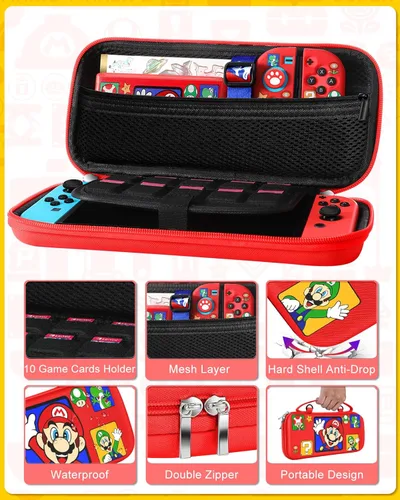 Vista 4 de for Nintendo Switch 9 in 1 Storage Accessories Kit with Travel Carrying Case+Switch Protective Cover+Game Case Holder+Strap+Sticker+2 Joycon