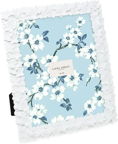Vista 14 de Laura Ashley - Marco de fotos 4x4 negro con textura floral hecho a mano en resina con caballete y gancho para mesa y pared, diseño floral decorativo