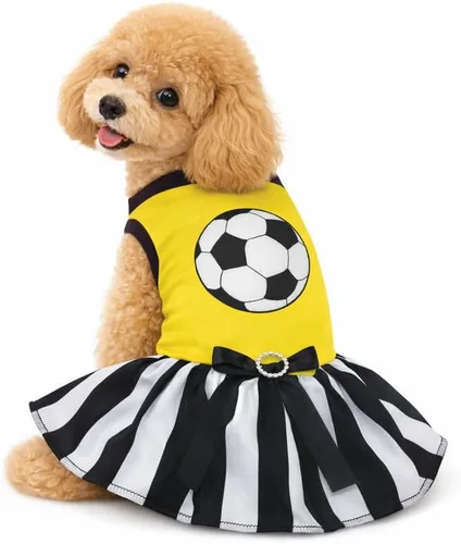 Vista 8 de Petitebella Vestido de fútbol para perro cachorro (negro/rayas, talla XS)