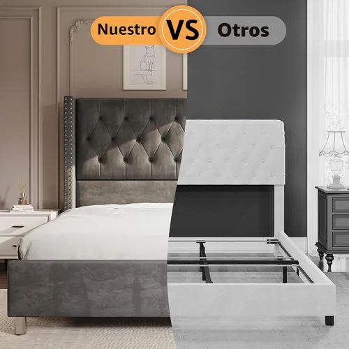 Vista 4 de PaPaJet Marco de cama de terciopelo Queen con cabecera de ala de 49.2 Gris