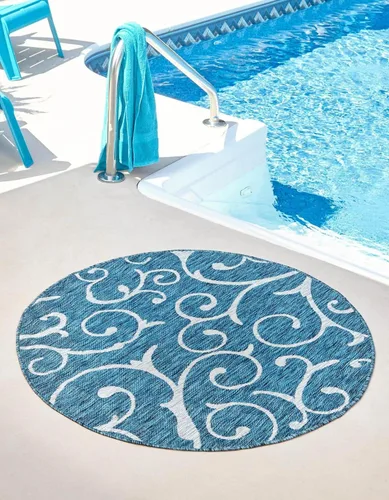 Vista 24 de Unique Loom Outdoor Botanical Collection - Alfombra rizada, 4 pies 1 pulgada x 6 pies 1 pulgada, rectangular, azul/marfil