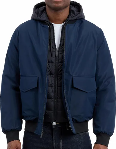 Vista 5 de Michael Kors chaqueta bomber acolchada para hombres con babero estilo chaleco aislante, bomber extra cálida para clima frío