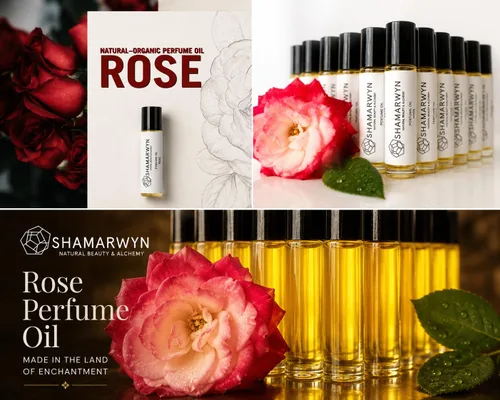 Vista 9 de Aceite de perfume de rosa, aceite de jojoba orgánico y mezcla de aceites Una rica fragancia floral de rosas, romántica y atemporal. Rollo