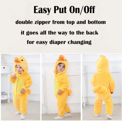 Vista 6 de QIAONIUNIU Disfraz de pato para bebé para Halloween, mameluco para niños pequeños, rómper para cosplay, de 12 a 18 meses