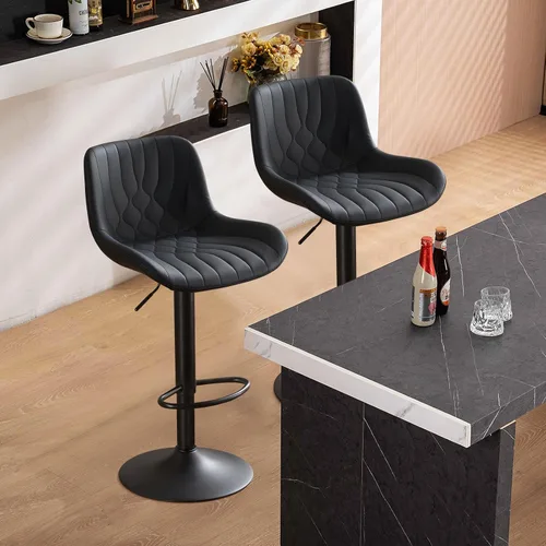 Vista 21 de Juego de 2 taburetes de bar modernos y giratorios ajustables con respaldo, asientos acolchados de piel sintética, sillas de isla de cocina para Gris