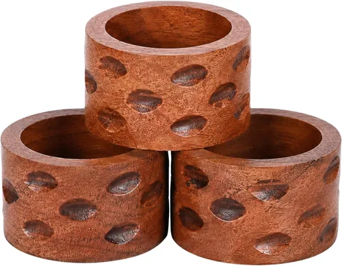 Vista 20 de Juego de 12 Servilleteros de Madera de Tres Anillos - Portaservilletas de Madera de Acacia Entrelazados para Decoración de Mesa de Comedor - Anillos