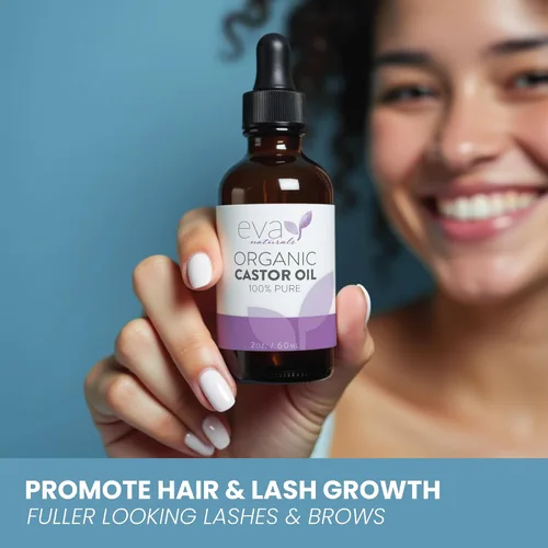 Vista 3 de Eva Naturals Aceite de ricino 100 % puro, prensado en frío para el crecimiento de pestañas, cejas, cabello y pestañas, gotas de suero más gruesas