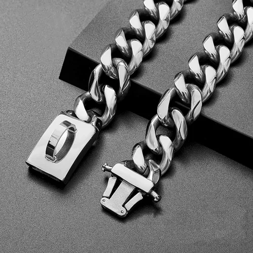 Vista 4 de BAOBOTE Collar de Cadena Dorada para Perro con Hebilla de Broche de Seguridad, Collar de Eslabón Cubano de 19 mm para Perro, Collar Resistente a