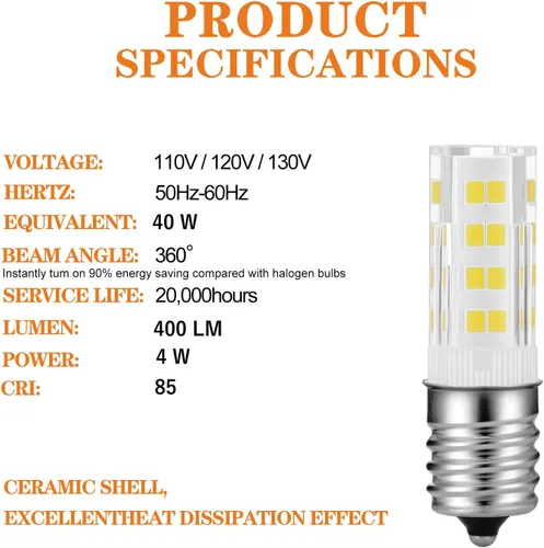Vista 3 de AC110-130V E17 LED Campana extractora de microondas sobre la bombilla de estufa equivalente a 40W lámpara halógena pieza de repuesto # wb36x10328