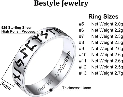 Vista 7 de Bestyle Anillo vikingo nórdico de plata de ley para hombres y mujeres, anillo de dedo índice de pulgar, joyería nórdica vikinga, regalo