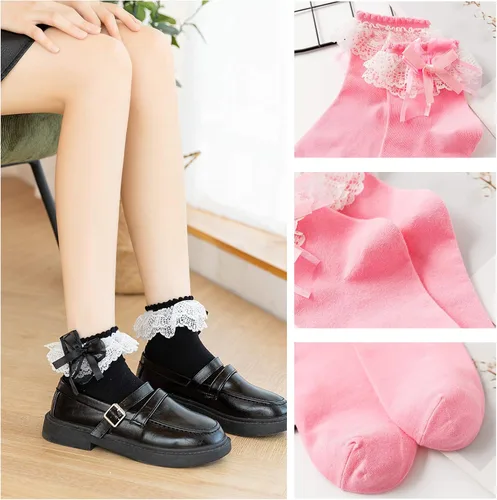 Vista 6 de SRYL Calcetines de encaje para mujer con volantes cómodos de princesa calcetines de encaje 5-9