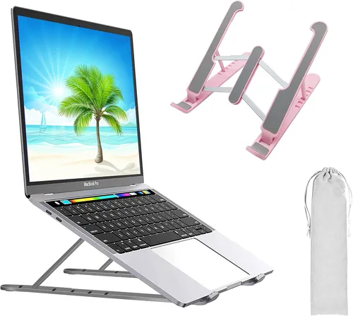 Vista 10 de T Legend Arae - Soporte de aluminio para laptop, soporte portátil ergonómico ajustable, soporte plegable para computadora de 6 ángulos, elevador