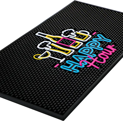 Vista 7 de Preboun Tapete de bar para encimera con patrón fluorescente de goma gruesa antideslizante negro para café, cocina, restaurantes, entretenimiento