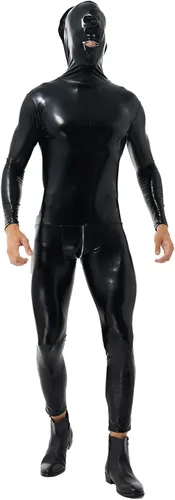 Vista 4 de renvena Enterizo con cremallera en la parte trasera para hombre, traje de discoteca, con capucha, de charol