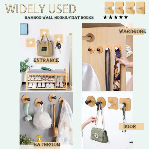 Vista 6 de Ganchos de pared autoadhesivos para colgar resistentes, pequeños ganchos decorativos pegajosos sin clavos, 4 ganchos de utilidad únicos lindos