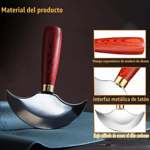 Vista 5 de Cuchillo de cuero Coowolf con mango de madera, herramientas de trabajo de cuero para cortar, pelar y recortar
