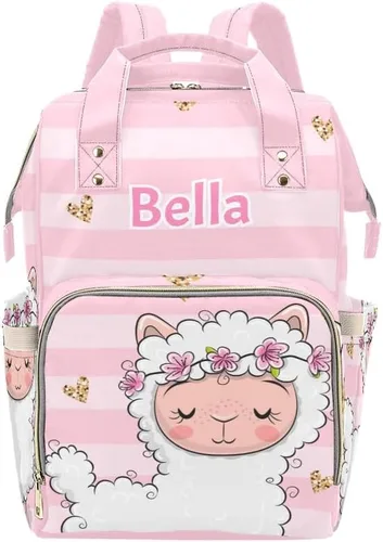 Vista 15 de Mochila de pañales personalizada, regalo con nombre, letras para bebé, color gris, rosa, bolsa de viaje versátil: gran capacidad y múltiples