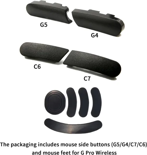 Vista 6 de Nueva cubierta lateral para llave lateral (G4 G5 C6 C7) con patas de ratón de repuesto para mouse Logitech G Pro Wireless Gaming Mouse
