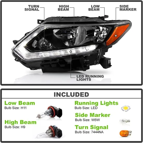 Vista 2 de ACANII - Faros delanteros estilo de fábrica para Nissan Rogue 2014 2015 2016 con DRL LED y proyector, ensamblaje de faros