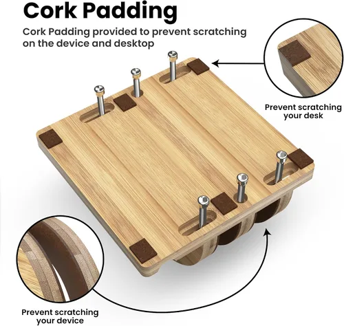 Vista 8 de Kothar Soporte vertical de madera prémium para laptop, soporte de bambú ajustable de doble ranura para MacBook, Dell, HP y más Organizador