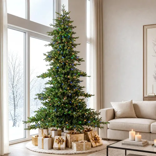 Vista 39 de Glitzhome Árbol de Navidad preiluminado, abeto artificial realista de 7.5 pies con 1,668 puntas y 680 luces centelleantes C3, 10 funciones de Aspen