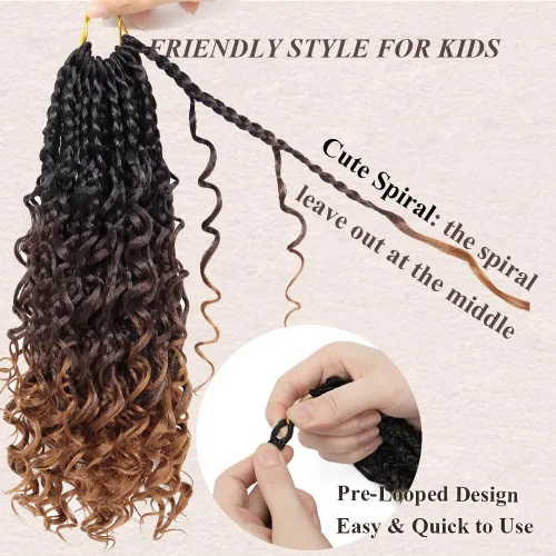 Vista 3 de Goddess Box Braids 1B3330 - Trenzas de ganchillo bohemias de 10 pulgadas para mujeres negras, paquete de 7 paquetes de trenzas bohemias preenlazadas