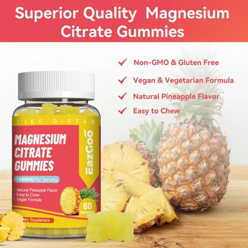 Vista 4 de Gomitas de citrato de magnesio de 1400 mg, gomitas de magnesio de alta absorción para adultos, suplemento de goma de magnesio extra fuerte