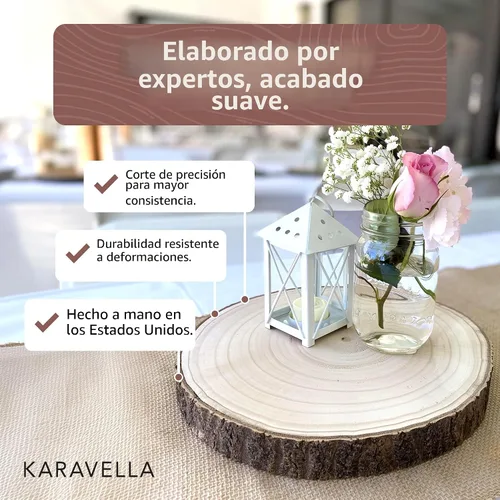 Vista 2 de KARAVELLA Rebanadas de madera grandes para centros de mesa, centros de mesa de madera para mesas, centro de mesa de boda rústico, losas de madera