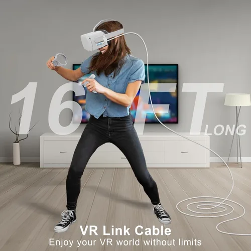 Vista 7 de 16FT Link Cable for Oculus Quest 21 Accessories with Adapter, VR Headset Cable with Separate Charging Port, USB 3.0 to USB C High Speed PC Data