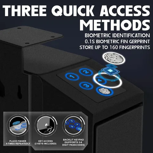 Vista 7 de Caja fuerte para pistola, funda de pistola, deslizante biométrico para pistola, para mesita de noche, caja fuerte para pistola para escritorio