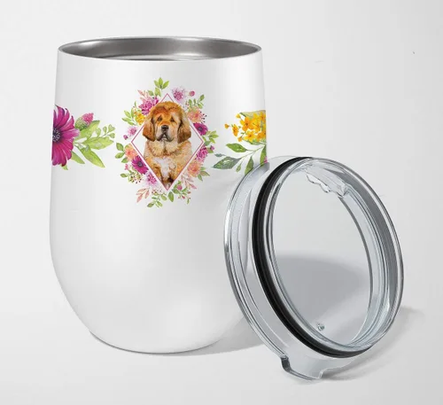 Vista 48 de Caroline's Treasures CK4110TBL12 Afghan Hound Pink Flowers - Vaso de vino aislado de acero inoxidable de 12 onzas con tapa, bonita taza de viaje