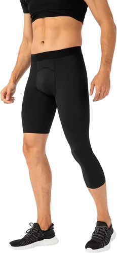 Vista 44 de Pantalones de compresión de 3/4 de una pierna para hombre, mallas de baloncesto atléticas para correr, leggings deportivos de capa base capri
