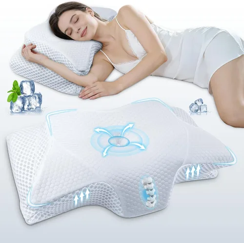 Vista 8 de SAHEYER Almohada cervical para el cuello, almohada de espuma viscoelástica para aliviar el dolor de cuello y ronquidos, almohada ergonómica para Gris