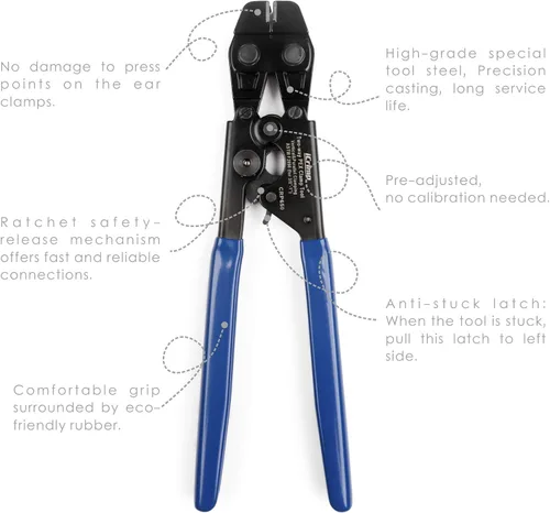 Vista 6 de iCrimp Herramienta de cincha PEX para abrazadera de acero inoxidable, sujeción vertical y paralela de 3/8 pulgadas a 1 pulgada -CRP650