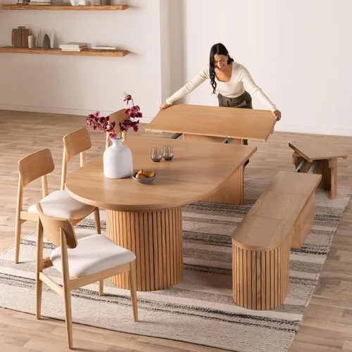 Vista 18 de Transformer Table - Mesa de comedor redonda extensible de madera maciza, mesa de comedor redonda extensible, muebles modernos que ahorran espacio