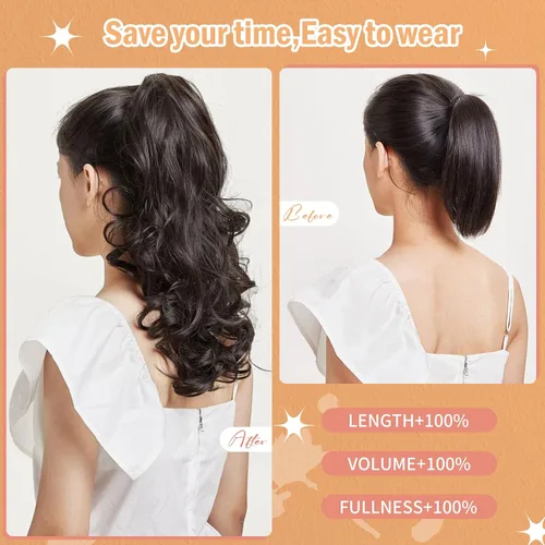 Vista 5 de Pinza de extensión de cola de caballo de 18 pulgadas, extensiones de cabello ondulado rizado con clip, extensiones de cola de caballo largas, Rubio