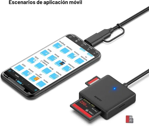 Vista 6 de Lector de tarjetas de memoria, BENFEI 4 en 1 USB 3.0 y USB-C a SD Micro SD Adaptador de lector de tarjetas MS CF, 4 tarjetas de lectura y escritura