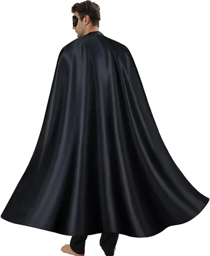 Vista 2 de Capa y máscara de superhéroe para adultos para hombre y mujer, capas de vampiro de Halloween, disfraz de superhéroe Negro