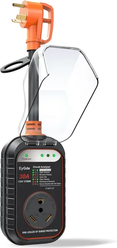 Vista 8 de EyGde Protector de sobretensiones para RV de 30 amperios, analizador de circuito RV con cubierta impermeable, protector de voltaje de potencia