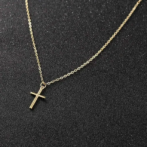 Vista 5 de Valloey Rover Collar de cruz de oro para mujer, collar de cadena chapado en oro de 14 quilates, collar con dije de cruz de oro, collar simple