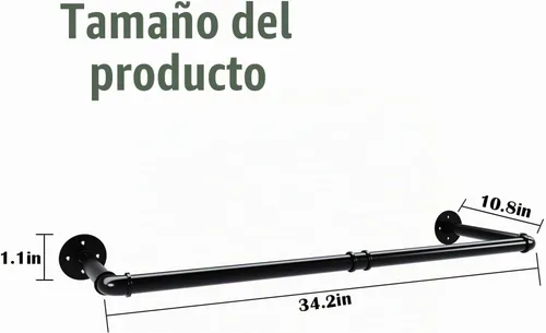 Vista 2 de Perchero industrial de tubería, resistente y desmontable, para colgar en la pared, barra de ropa rústica para ahorrar espacio, barra multiusos