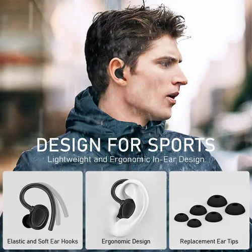 Vista 4 de Auriculares inalámbricos, auriculares Bluetooth 5.1, auriculares deportivos inalámbricos Bluetooth en la oreja, auriculares con cancelación de ruido
