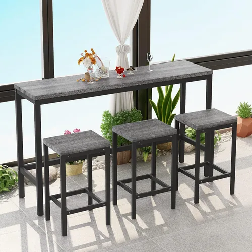Vista 10 de Merax Juego de mesa de comedor extra larga de 4 piezas con 3 taburetes y reposapiés, mesa de comedor de cocina de diseño moderno, mesa de pub, juego