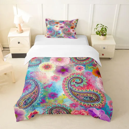 Vista 39 de Juego de funda de edredón con lazo de dibujos animados para niñas, tamaño individual, juegos de ropa de cama de princesa con lazo para niños, 2 Azul