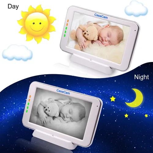 Vista 3 de CasaCam BM240 Monitor de video para bebés con pantalla táctil de 5 pulgadas y cámara HD clip, audio bidireccional, canciones de cuna, luz nocturna